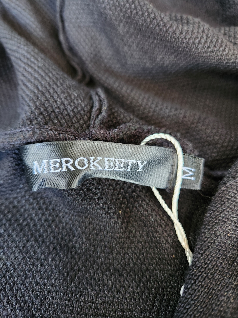 MEROKEETY Black Hooded Open Front Long Cardigan Sweater Women’s Size M NWT - Picture 5 of 7
